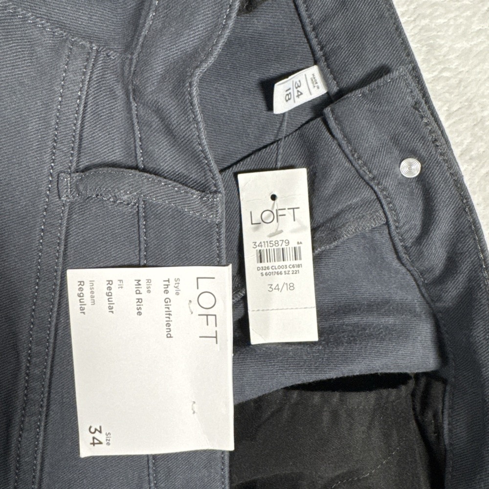 Loft Made & Loved Girlfriend Mid Rise Size 34 18 Dark Grey Pants NWT - Picture 8 of 16